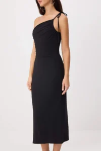 TRENDYOLMİLLA Black Floral A-line Asymmetric Yaka Sleeveless Shirred Maxi Flexible Lined Knitting Dress - Image 3