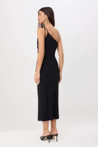 TRENDYOLMİLLA Black Floral A-line Asymmetric Yaka Sleeveless Shirred Maxi Flexible Lined Knitting Dress - Image 4