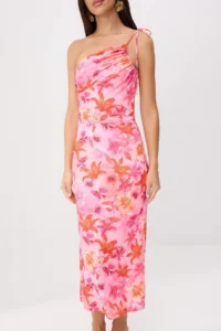 TRENDYOLMİLLA Multicolored Floral A-line Asymmetric Yaka Shirred Maxi Flexible Lined Knitting Dress - Image 3