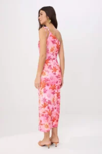 TRENDYOLMİLLA Multicolored Floral A-line Asymmetric Yaka Shirred Maxi Flexible Lined Knitting Dress - Image 4