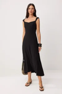 TRENDYOLMİLLA Black Gipelli Heart Yaka Maxi Weaving Dress