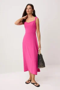 TRENDYOLMİLLA Fuchsia Gipelli Heart Yaka Maxi Weaving Dress