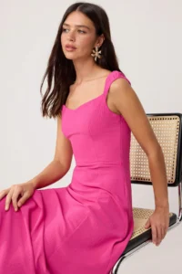 TRENDYOLMİLLA Fuchsia Gipelli Heart Yaka Maxi Weaving Dress - Image 2