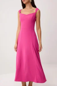 TRENDYOLMİLLA Fuchsia Gipelli Heart Yaka Maxi Weaving Dress - Image 3