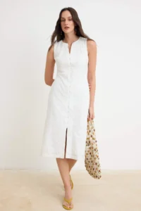 TRENDYOLMİLLA Ecru embroidery Button Detailed Midi Weaving Dress - Image 2