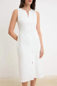 TRENDYOLMİLLA Ecru embroidery Button Detailed Midi Weaving Dress - Image 3