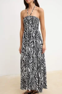 TRENDYOLMİLLA Multicolored Zebra Patterned Midi Gipelli Weaving Dress - Image 3