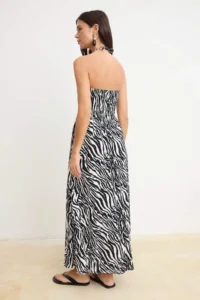 TRENDYOLMİLLA Multicolored Zebra Patterned Midi Gipelli Weaving Dress - Image 4