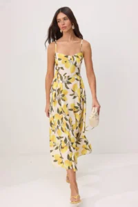 TRENDYOLMİLLA Multicolored Lemon Patterned Midi Weaving Dress