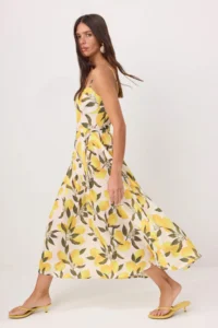 TRENDYOLMİLLA Multicolored Lemon Patterned Midi Weaving Dress - Image 2
