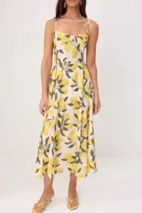 TRENDYOLMİLLA Multicolored Lemon Patterned Midi Weaving Dress - Image 3