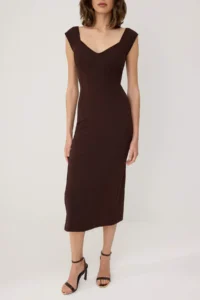 TRENDYOLMİLLA Brown bodycon Heart Yaka Thick Sleeveless Sleeveless Midi Polyamide Knitting Dress - Image 3