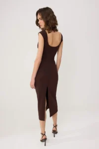 TRENDYOLMİLLA Brown bodycon Heart Yaka Thick Sleeveless Sleeveless Midi Polyamide Knitting Dress - Image 4