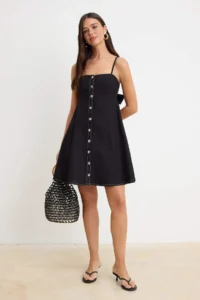 TRENDYOLMİLLA Black Sleeveless buttoned Midi Weaving Dress