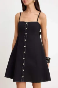 TRENDYOLMİLLA Black Sleeveless buttoned Midi Weaving Dress - Image 2