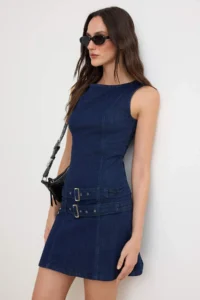 TRENDYOLMİLLA DARK BLUE Mini Arched DENIM Dress - Image 2
