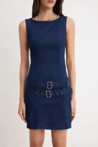 TRENDYOLMİLLA DARK BLUE Mini Arched DENIM Dress - Image 3