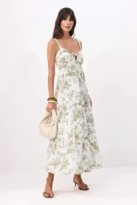 TRENDYOLMİLLA Green Floral linen look Maxi Weaving Dress