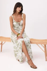 TRENDYOLMİLLA Green Floral linen look Maxi Weaving Dress - Image 2