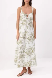 TRENDYOLMİLLA Green Floral linen look Maxi Weaving Dress - Image 3