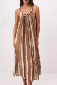TRENDYOLMİLLA Brown Patterned Seashell Accessory Detailed Weaving Dress - Image 3