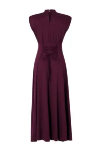 TRENDYOLMİLLA Plum Waist Sleeveless Shirred Premium Lyocell Maxi Knitting Dress - Image 3