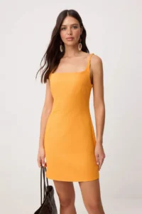 TRENDYOLMİLLA Orange Plain Sleeveless Short / Mini Weaving Dress - Image 2