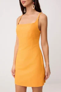 TRENDYOLMİLLA Orange Plain Sleeveless Short / Mini Weaving Dress - Image 3