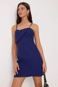 TRENDYOLMİLLA Navy Blue Plain Short / Mini Weaving Dress - Image 2