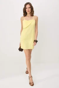 TRENDYOLMİLLA Yellow Yaka Detailed Sleeveless Short / Mini Weaving Dress