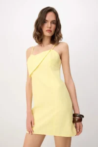 TRENDYOLMİLLA Yellow Yaka Detailed Sleeveless Short / Mini Weaving Dress - Image 2