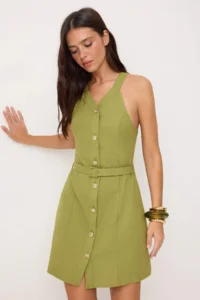 TRENDYOLMİLLA Oil Green Plain Short / Mini Weaving Dress - Image 2