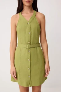 TRENDYOLMİLLA Oil Green Plain Short / Mini Weaving Dress - Image 3