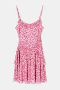 TRENDYOLMİLLA Pink Floral bodycon Cowl Neck Thin Sleeveless Sleeveless Mini Tulle Lined Knitting Dress
