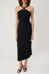 TRENDYOLMİLLA Black Plain A-line Barbell Neck Sleeveless Midi Paper Touch Knitting Dress - Image 3