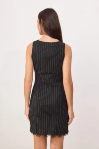 TRENDYOLMİLLA Black Striped Fitted Lace Detailed Mini interlock Knitting Dress - Image 4