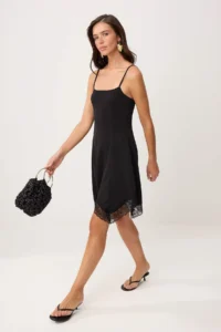 TRENDYOLMİLLA Black A-Cut/Life Form Square Neck Sleeveless Lace Detailed Mini Flexible Knitting Dress - Image 2
