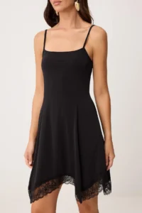 TRENDYOLMİLLA Black A-Cut/Life Form Square Neck Sleeveless Lace Detailed Mini Flexible Knitting Dress - Image 3