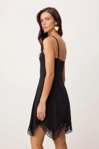 TRENDYOLMİLLA Black A-Cut/Life Form Square Neck Sleeveless Lace Detailed Mini Flexible Knitting Dress - Image 4