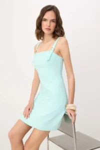 TRENDYOLMİLLA Turquoise Sleeveless Short / Mini Weaving Dress - Image 2