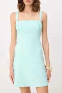 TRENDYOLMİLLA Turquoise Sleeveless Short / Mini Weaving Dress - Image 3