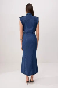 TRENDYOLMİLLA DARK BLUE Plain Maxi buttoned DENIM Dress - Image 4