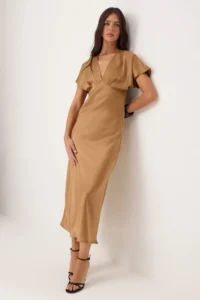 TRENDYOLMİLLA Light Brown Satin Maxi Weaving Dress - Image 2