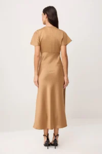 TRENDYOLMİLLA Light Brown Satin Maxi Weaving Dress - Image 4