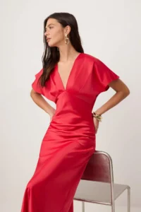 TRENDYOLMİLLA Red Satin Maxi Weaving Dress