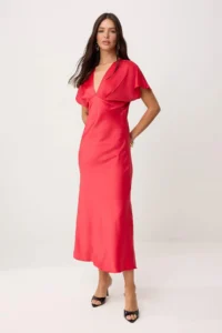 TRENDYOLMİLLA Red Satin Maxi Weaving Dress - Image 2