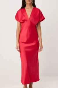 TRENDYOLMİLLA Red Satin Maxi Weaving Dress - Image 3