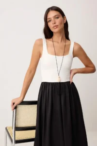 TRENDYOLMİLLA Black-WHITE Maxi Weaving Dress - Image 2