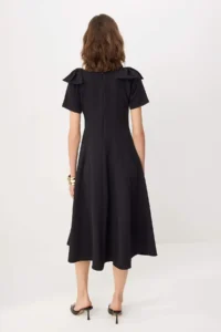 TRENDYOLMİLLA Black Shoulder Detailed Midi skater/Waist Opening Weaving Dress - Image 5