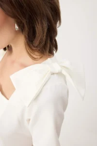 TRENDYOLMİLLA WHITE Shoulder Detailed Midi skater/Waist Opening Weaving Dress - Image 4